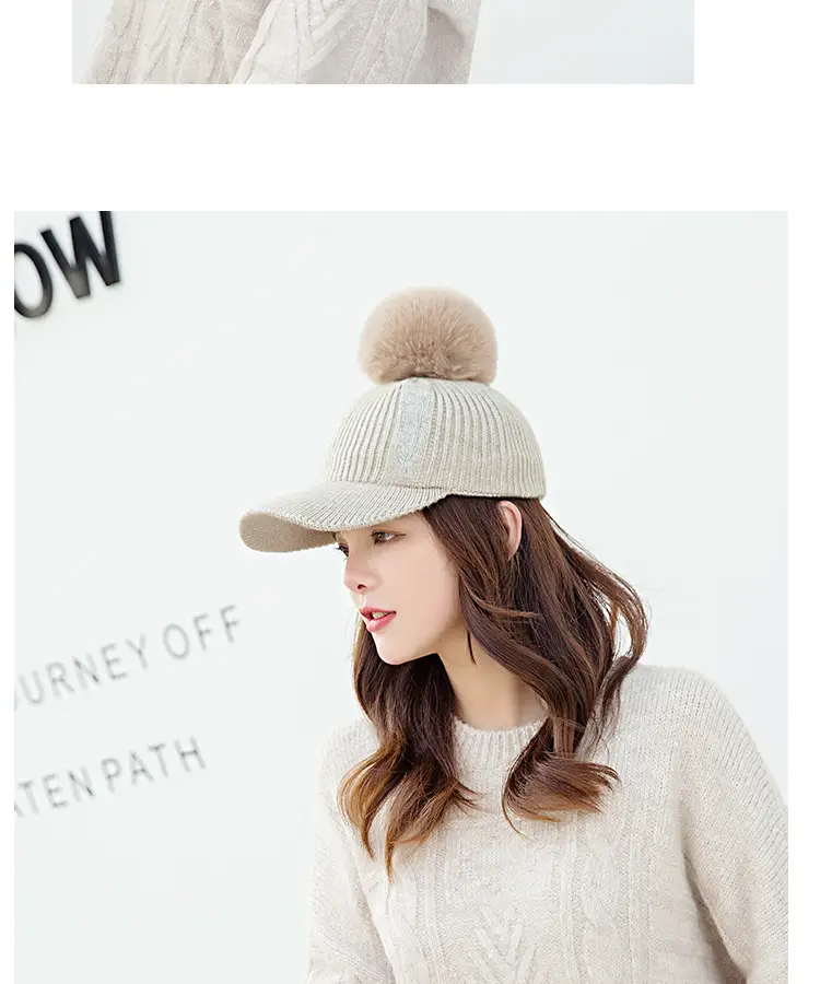 Women's Winter Pom Pom Knit Beanie with Fleece Lining — feature 21
