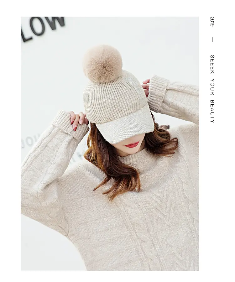 Women's Winter Pom Pom Knit Beanie with Fleece Lining — feature 23