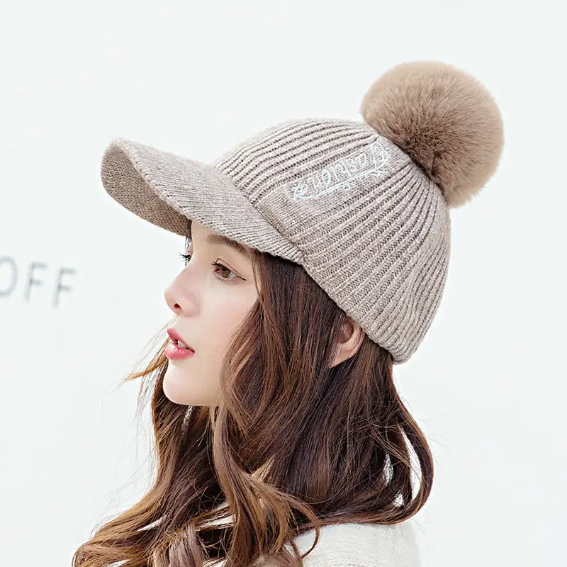 Women's Winter Pom Pom Knit Beanie with Fleece Lining - Image 4