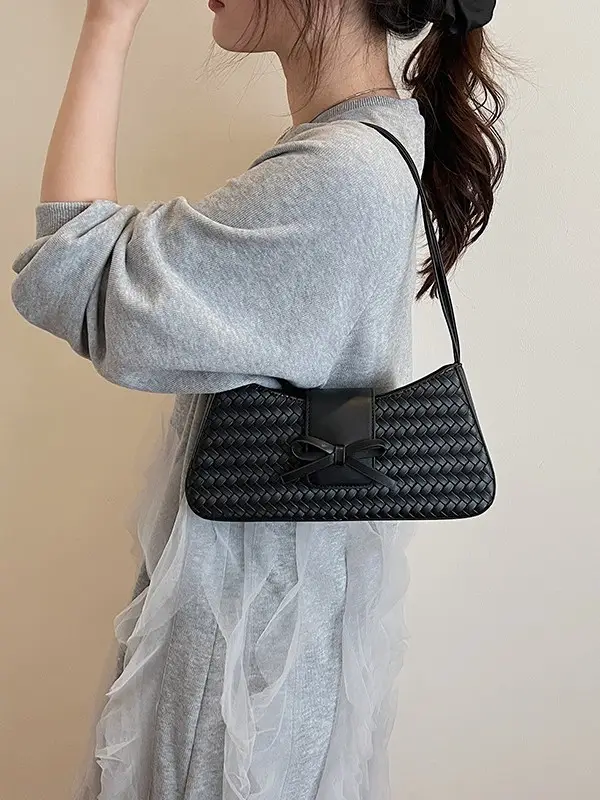 Korean Style Woven Bow Shoulder Bag for Women - Image 6
