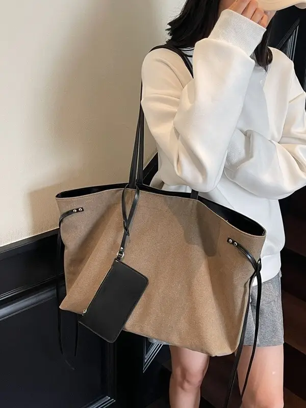 Women's Cross-Border Canvas Tote Bag with Black Trim - Image 3