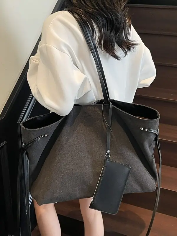 Women's Cross-Border Canvas Tote Bag with Black Trim - Image 4