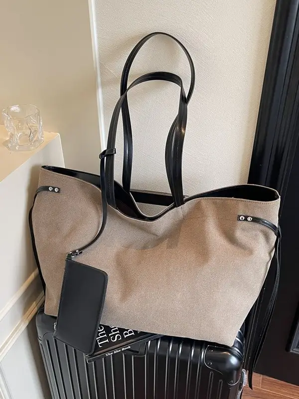 Women's Cross-Border Canvas Tote Bag with Black Trim - Image 5