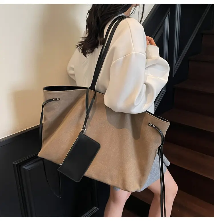 Women's Cross-Border Canvas Tote Bag with Black Trim — feature 13