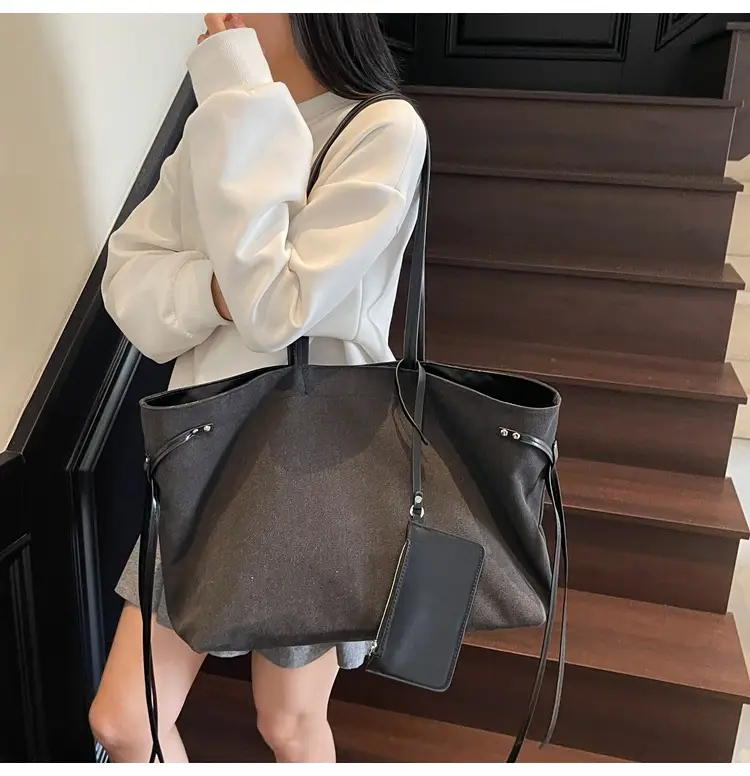 Women's Cross-Border Canvas Tote Bag with Black Trim — feature 19