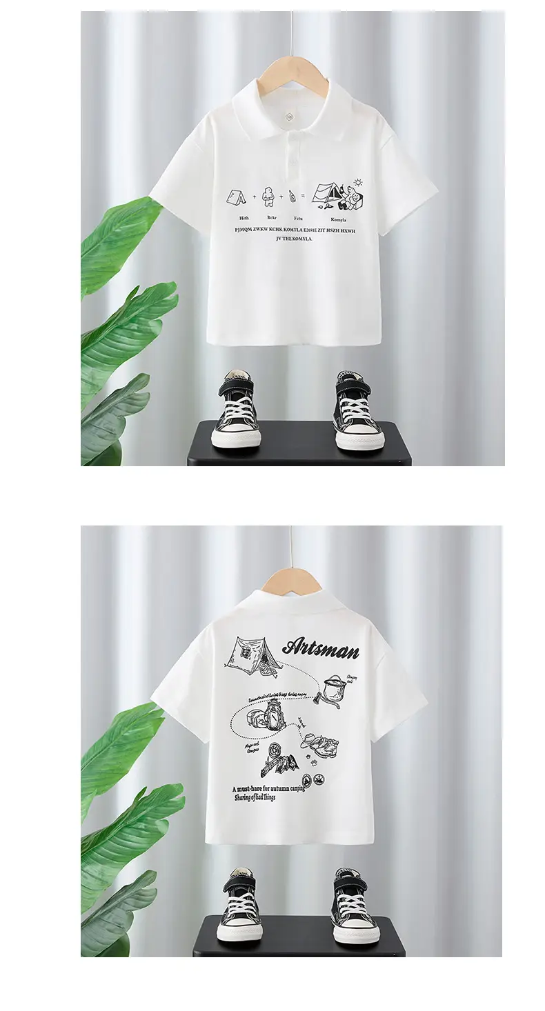 Boys Pure Cotton Polo Shirt White 2025 Summer — feature 7
