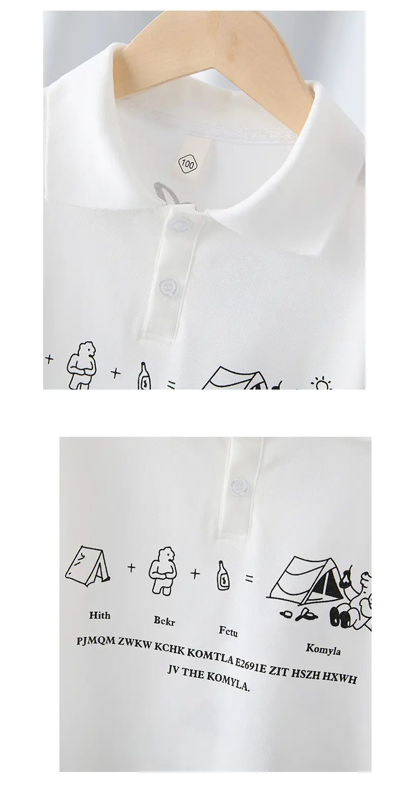 Boys Pure Cotton Polo Shirt White 2025 Summer — feature 8