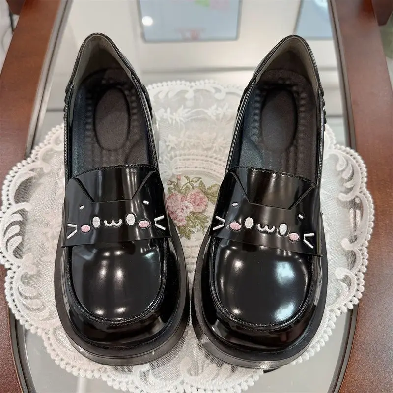Black Cat Slip-On Leather Mary Jane Shoes — feature 1