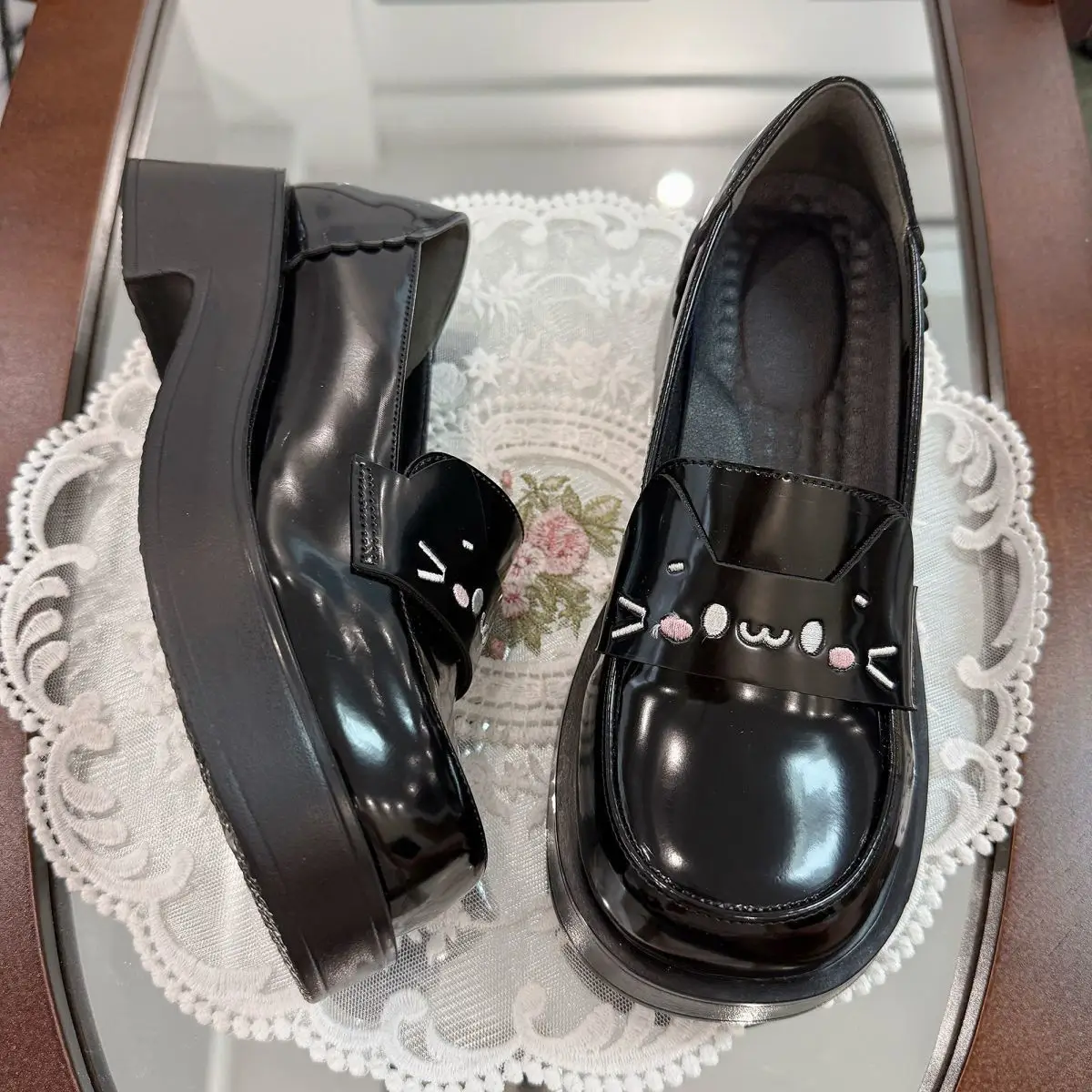 Black Cat Slip-On Leather Mary Jane Shoes — feature 10