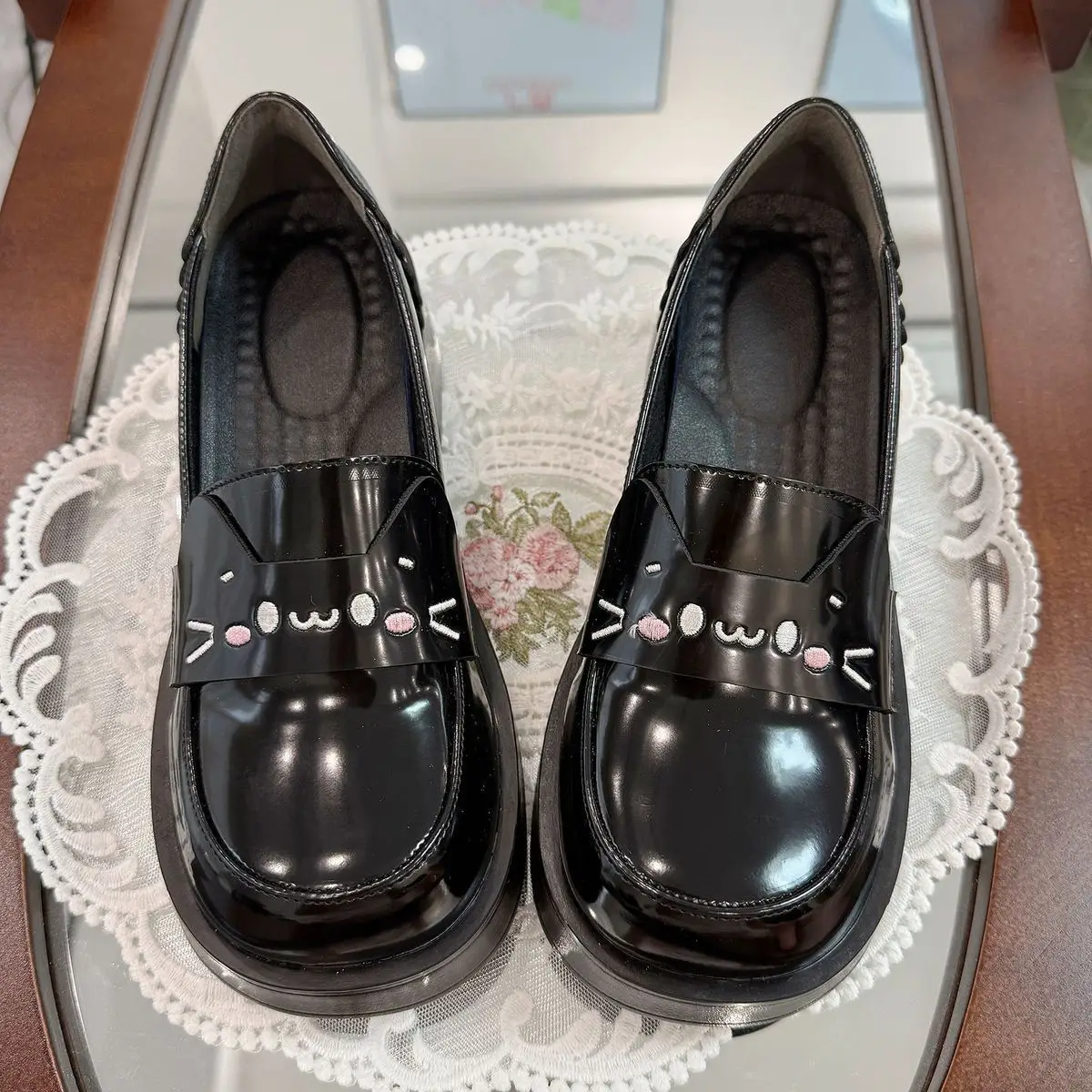 Black Cat Slip-On Leather Mary Jane Shoes — feature 8