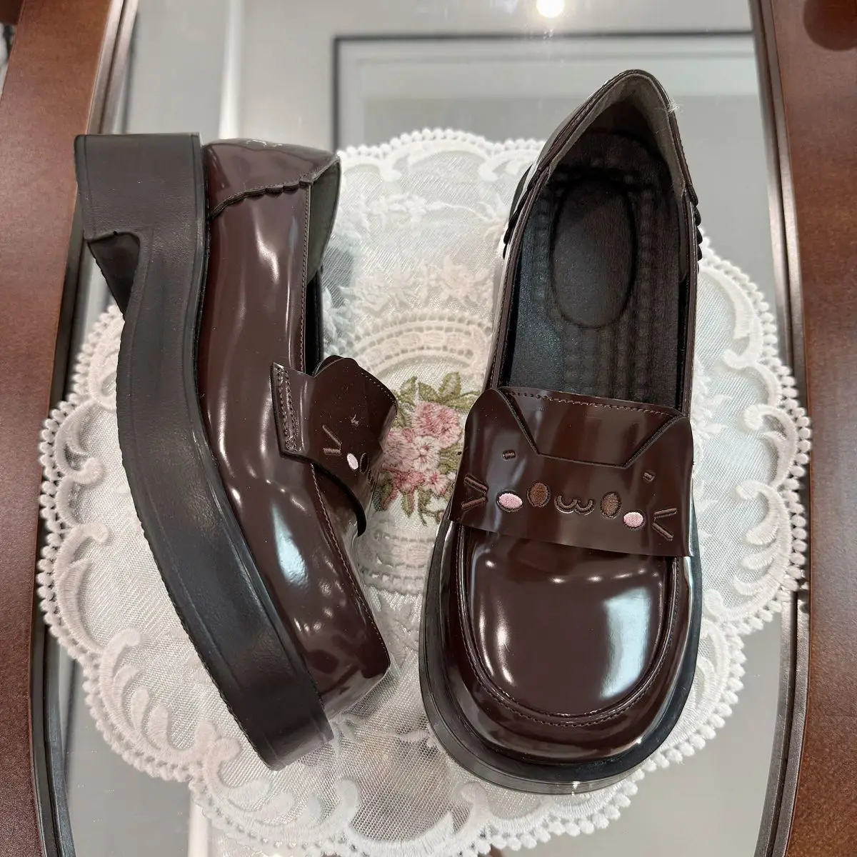 Black Cat Slip-On Leather Mary Jane Shoes — feature 9
