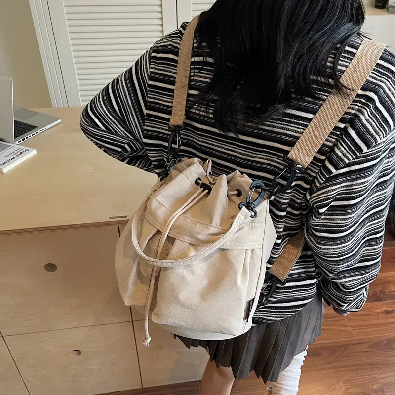 Women's Yellow Bucket Bag with Drawstring Closure - Image 8
