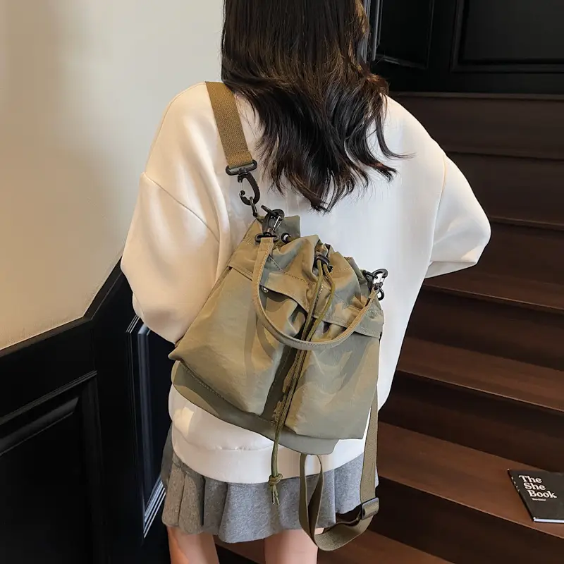 Women's Yellow Bucket Bag with Drawstring Closure - Image 9