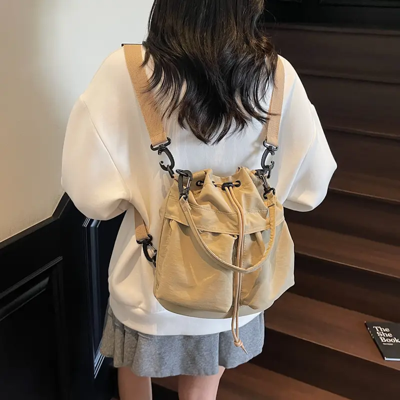 Women's Yellow Bucket Bag with Drawstring Closure - Image 10