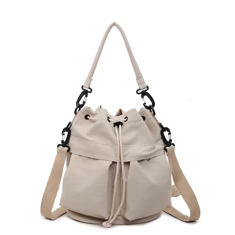 Women's Yellow Bucket Bag with Drawstring Closure - Image 2