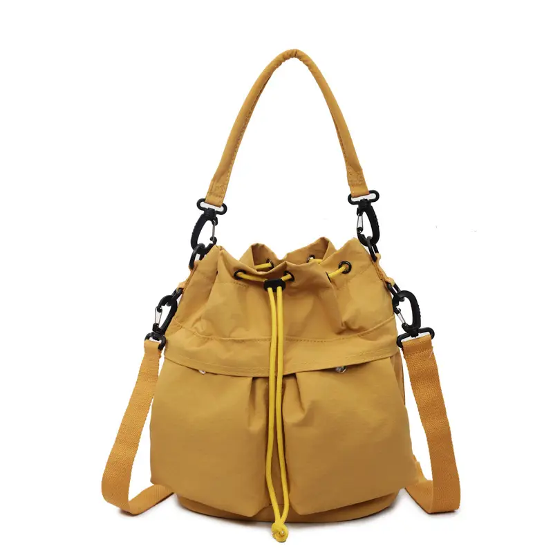 Women's Yellow Bucket Bag with Drawstring Closure - Image 3