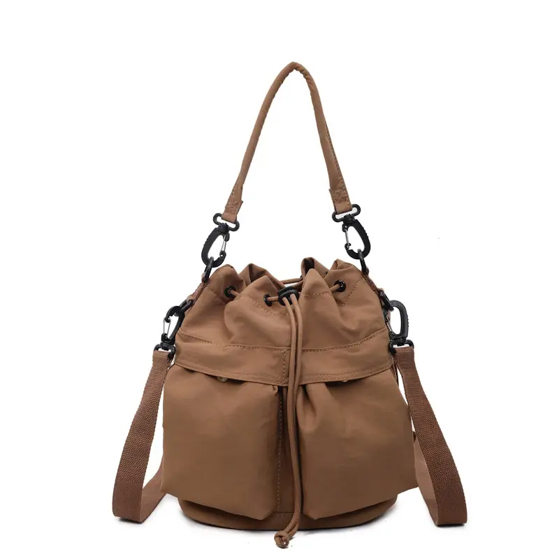 Women's Yellow Bucket Bag with Drawstring Closure - Image 6