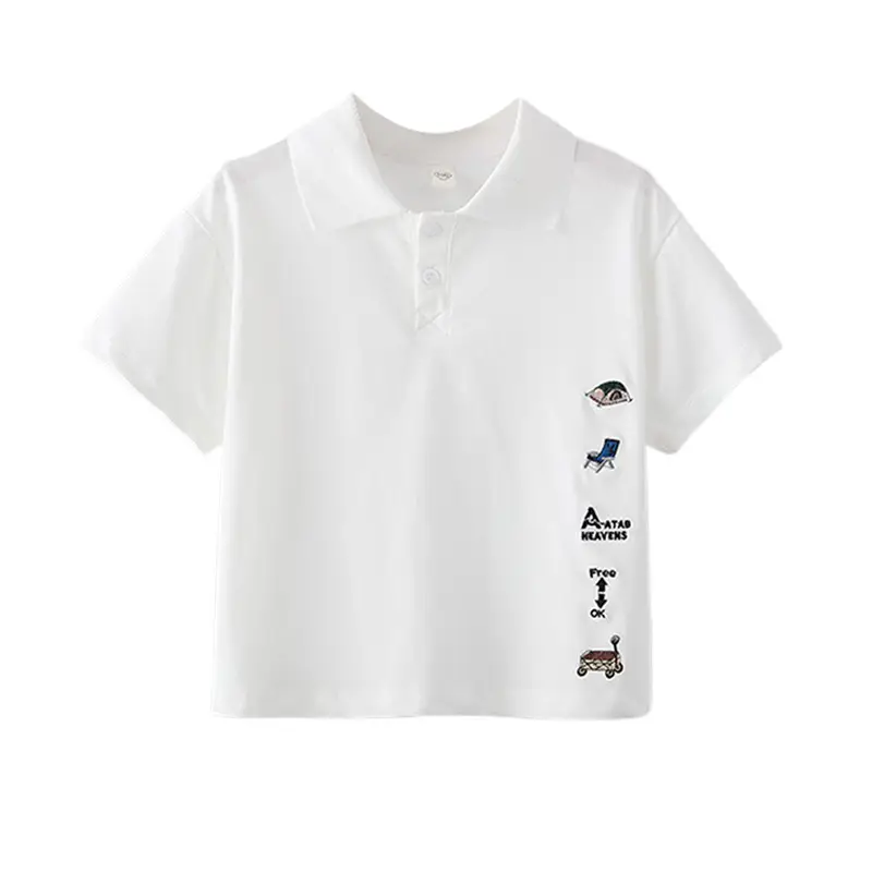 Boys White Polo Shirt Medium Large 2025 Summer - Image 5