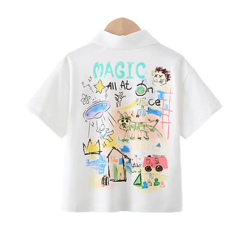Boys White Magic Graffiti T-Shirt Short Sleeve Cotton Summer - Image 5