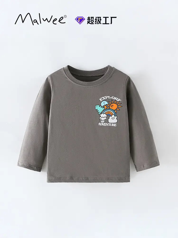 Cross-Border Malwee Boys Round Neck Shirt Grey Autumn Winter - Image 2