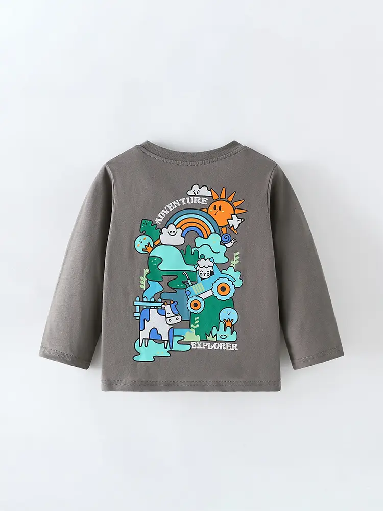Cross-Border Malwee Boys Round Neck Shirt Grey Autumn Winter - Image 3