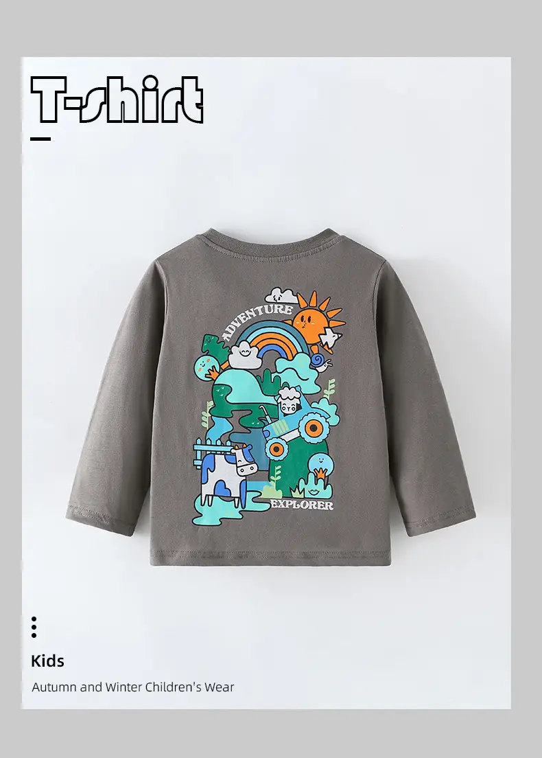 Cross-Border Malwee Boys Round Neck Shirt Grey Autumn Winter — feature 7