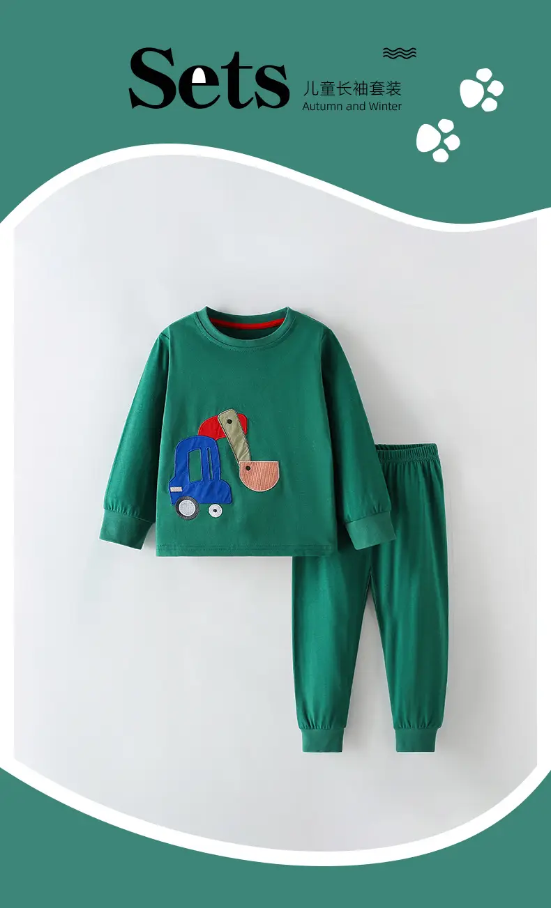Green Cartoon Boys Sweatpants Set for Kids — feature 1