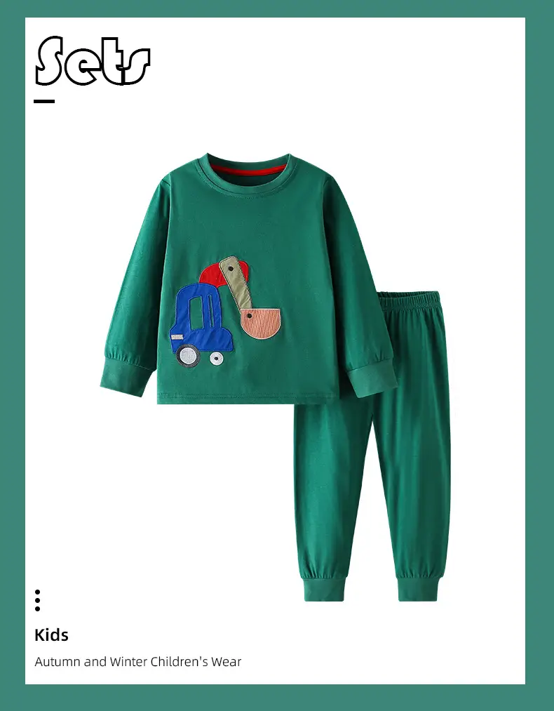 Green Cartoon Boys Sweatpants Set for Kids — feature 8