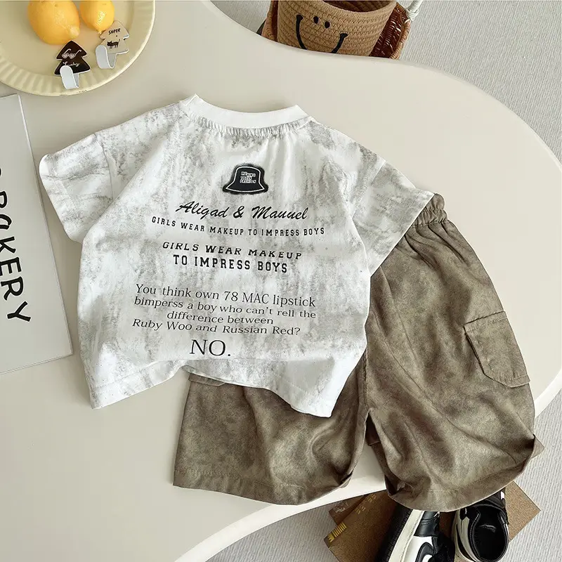 Boys White Tie-Dye T-Shirt BBTHEORY Letter Cool Summer Wear - Image 2