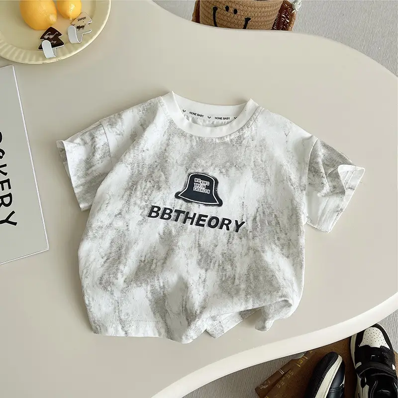 Boys White Tie-Dye T-Shirt BBTHEORY Letter Cool Summer Wear - Image 3