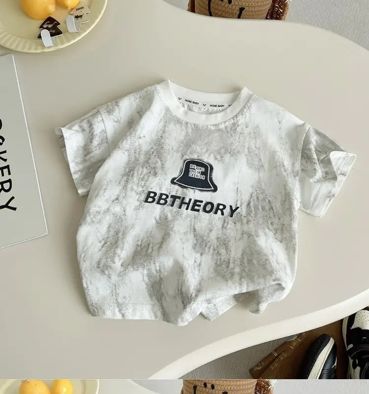 Boys White Tie-Dye T-Shirt BBTHEORY Letter Cool Summer Wear — feature 2