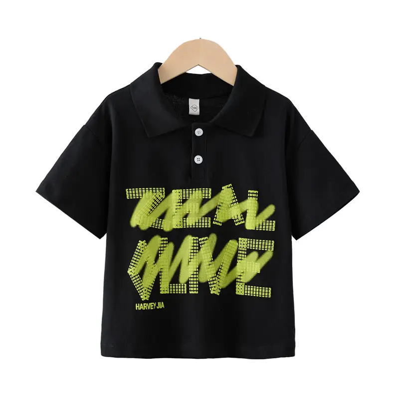 Boys Black Graphic Polo T-Shirt 2025 New