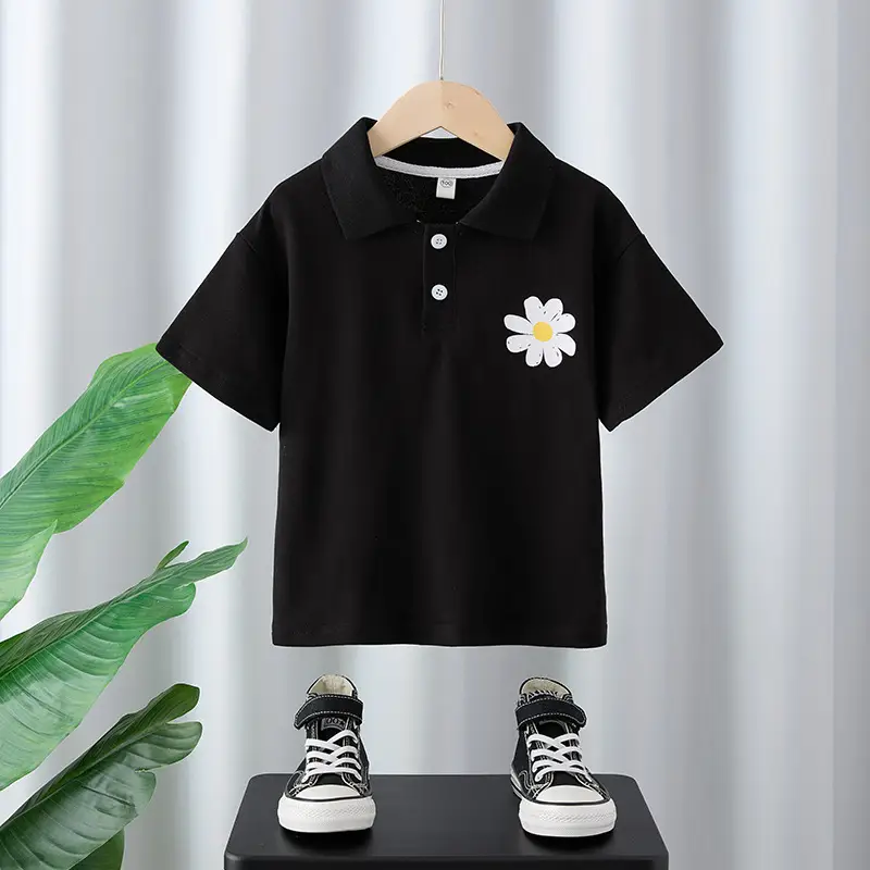 Boys White Daisy Print Polo Shirt Summer Wear - Image 2