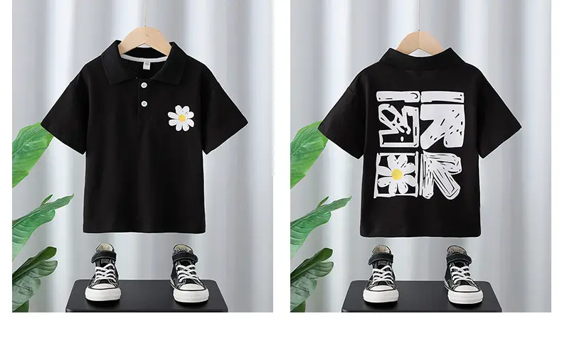 Boys White Daisy Print Polo Shirt Summer Wear — feature 3