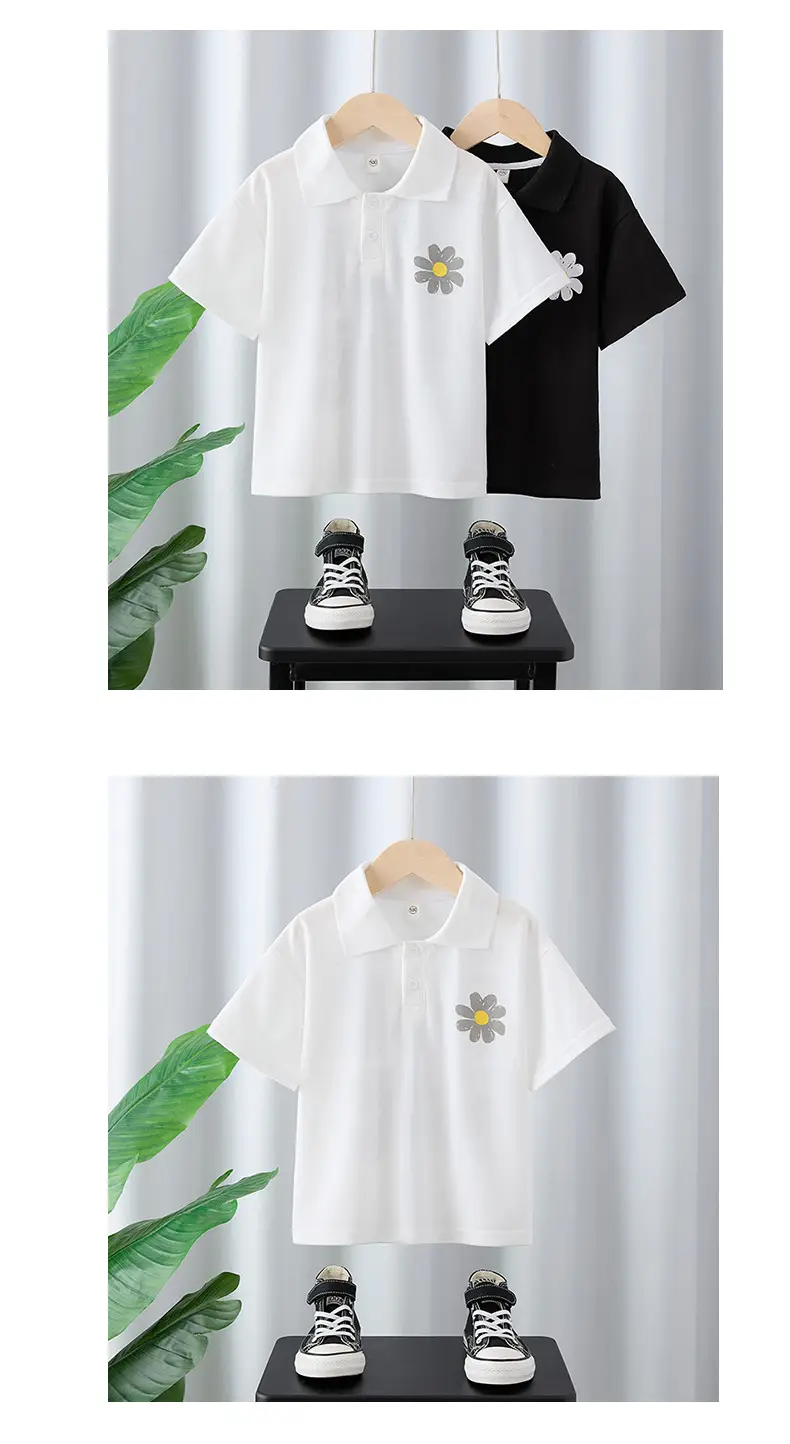 Boys White Daisy Print Polo Shirt Summer Wear — feature 5