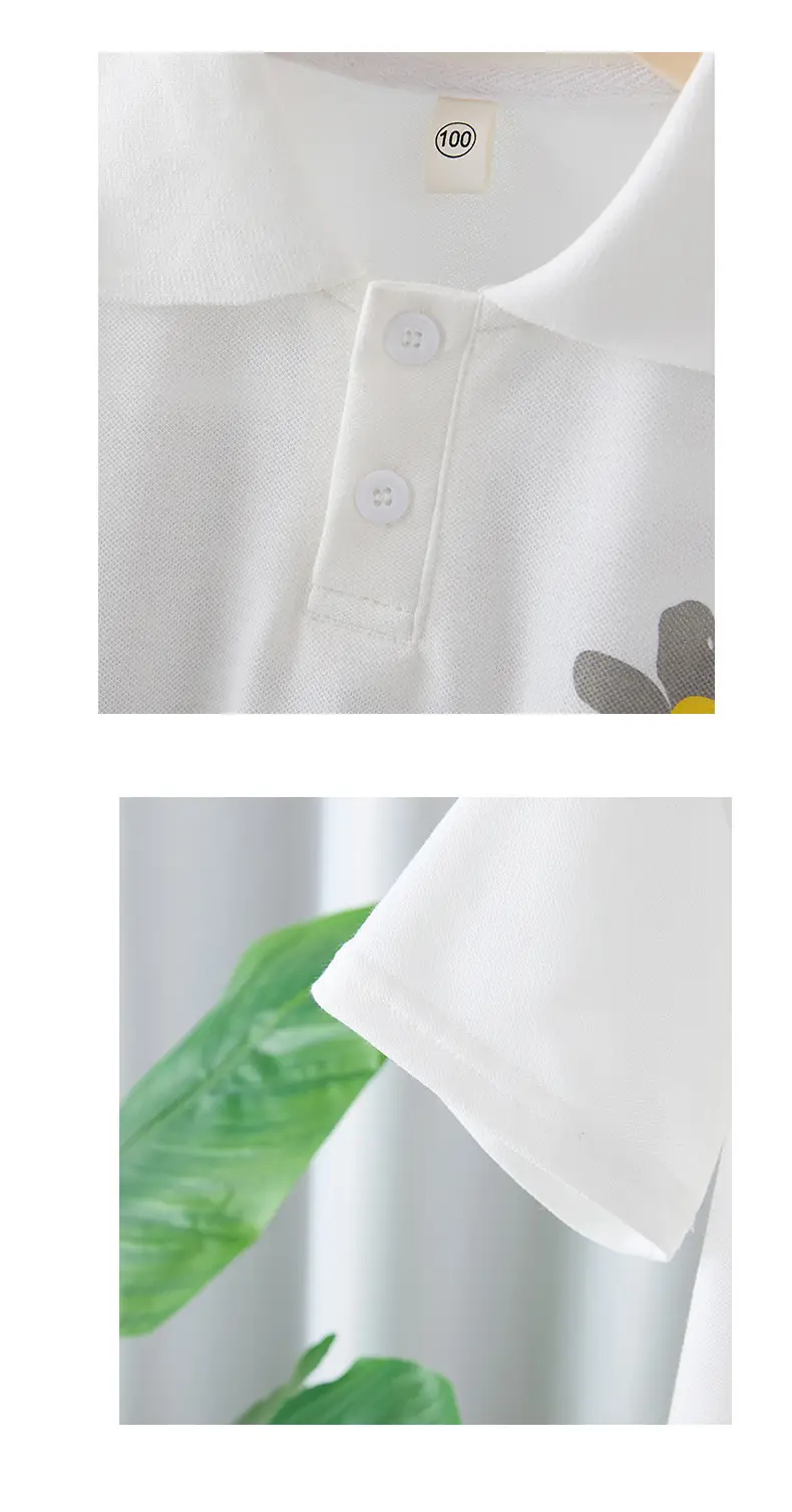 Boys White Daisy Print Polo Shirt Summer Wear — feature 8