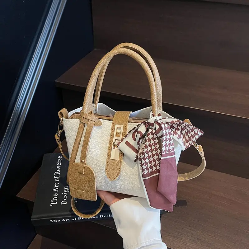 Women Crossbody Bag White Beige Houndstooth Tassel 2025
