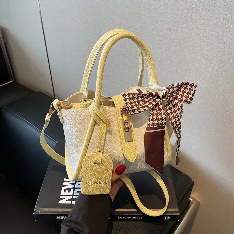 Women Crossbody Bag White Beige Houndstooth Tassel 2025