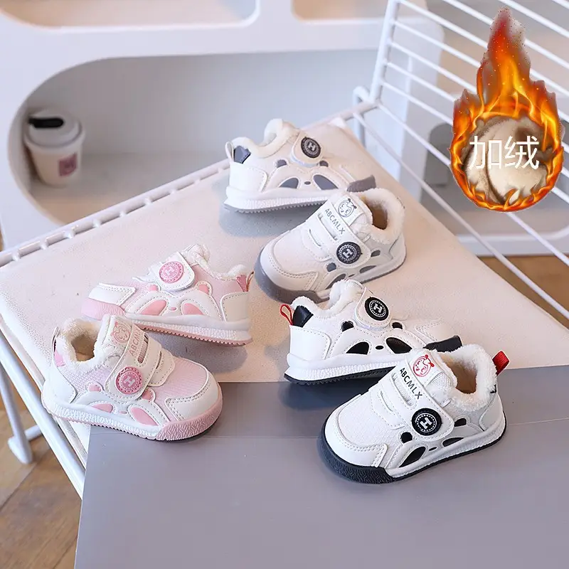 Baby Toddler Winter Shoes White Velvet Panda Design