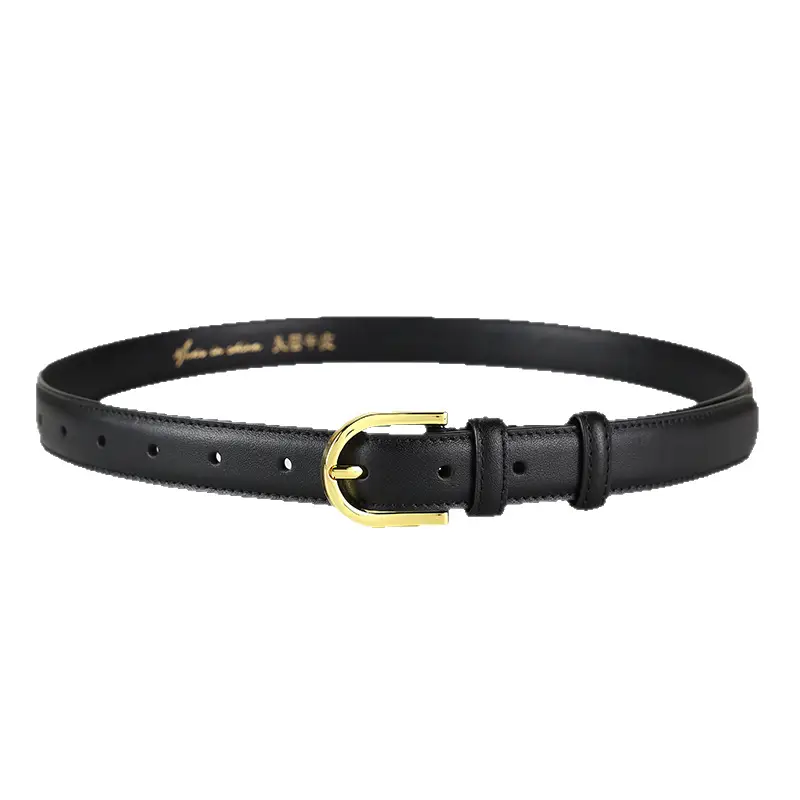 Women's Black Genuine Leather Belt with Gold Pin Buckle