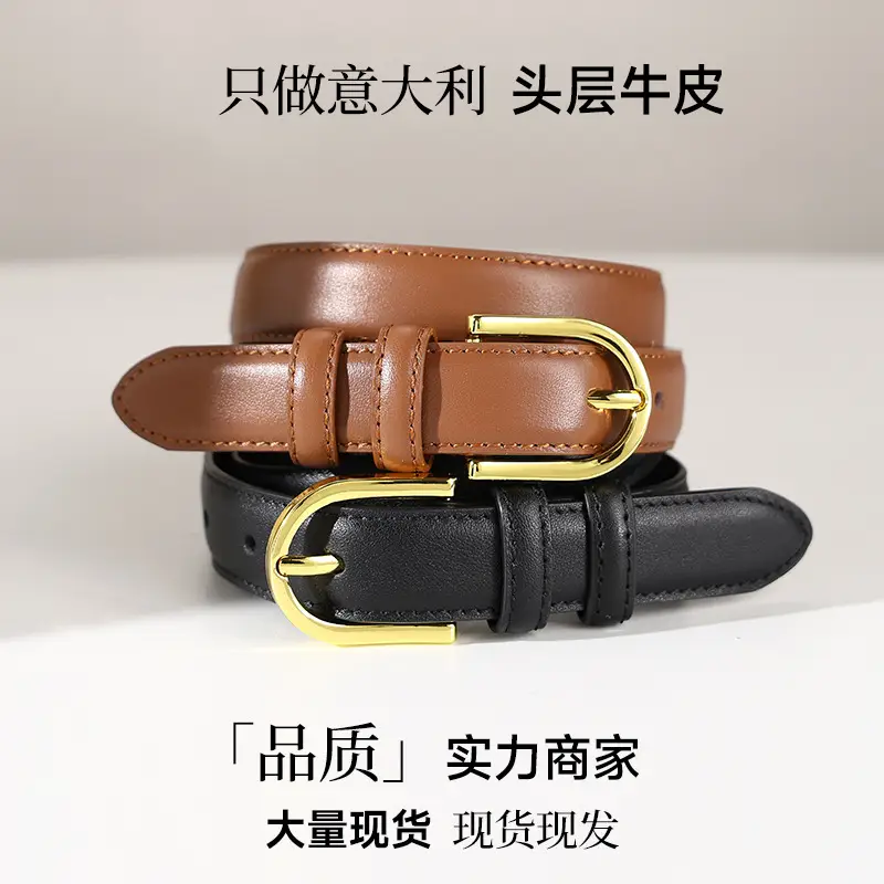 Women's Black Genuine Leather Belt with Gold Pin Buckle — feature 15