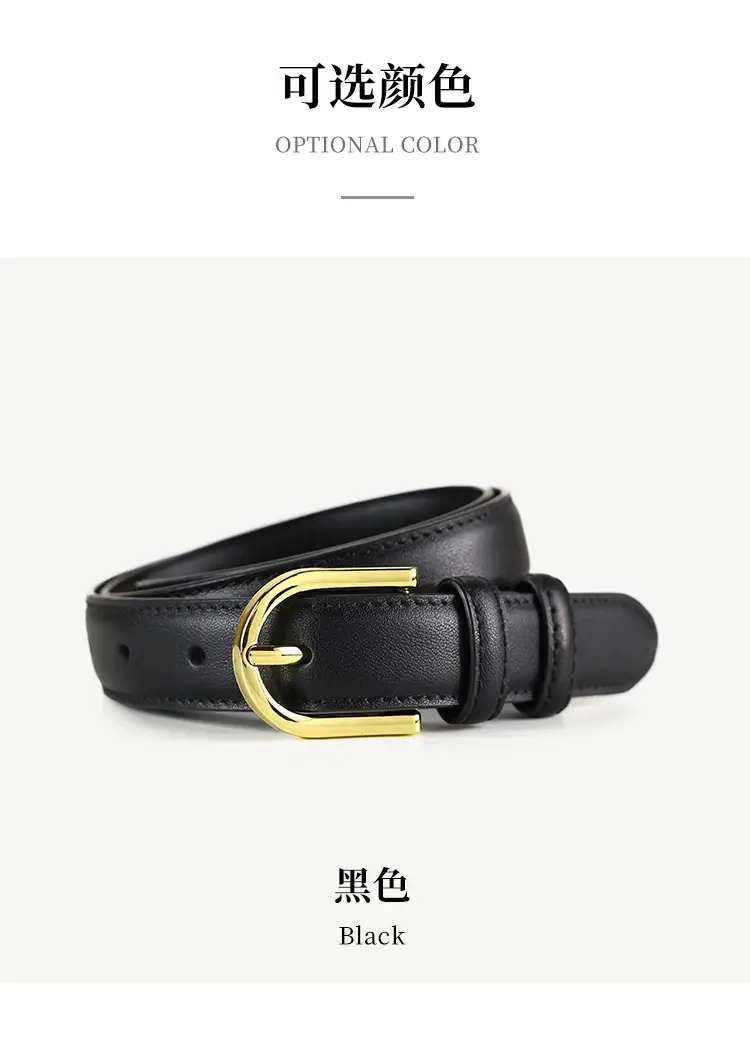 Women's Black Genuine Leather Belt with Gold Pin Buckle — feature 16
