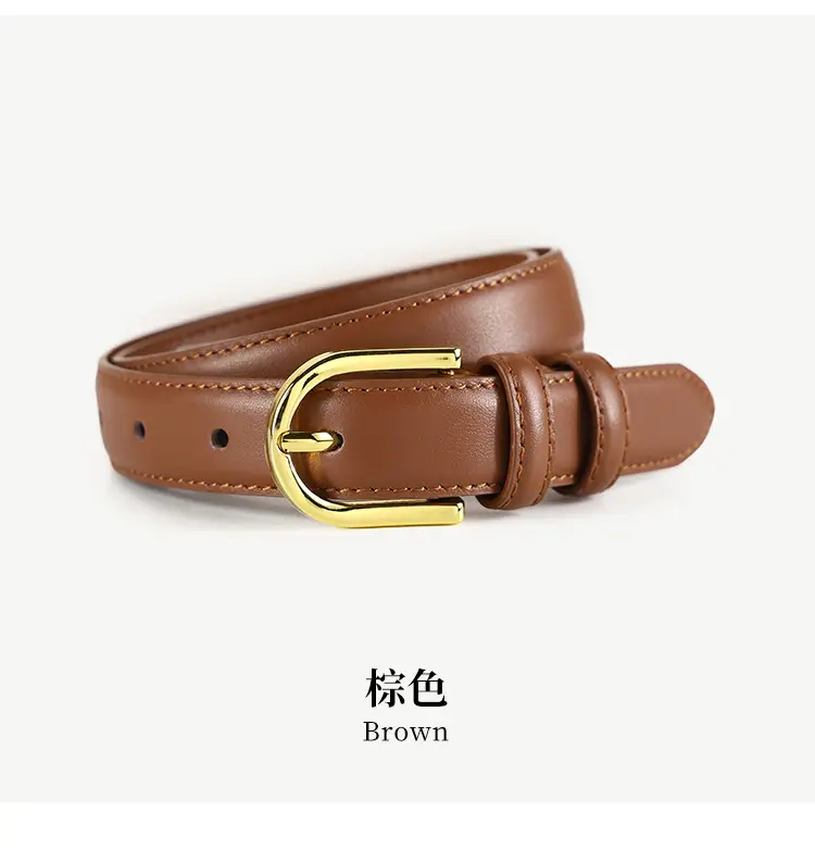 Women's Black Genuine Leather Belt with Gold Pin Buckle — feature 17