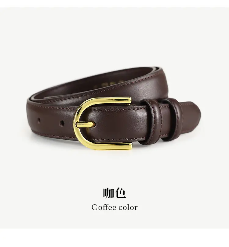 Women's Black Genuine Leather Belt with Gold Pin Buckle — feature 18