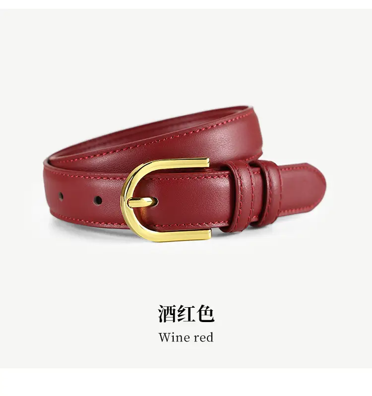 Women's Black Genuine Leather Belt with Gold Pin Buckle — feature 19