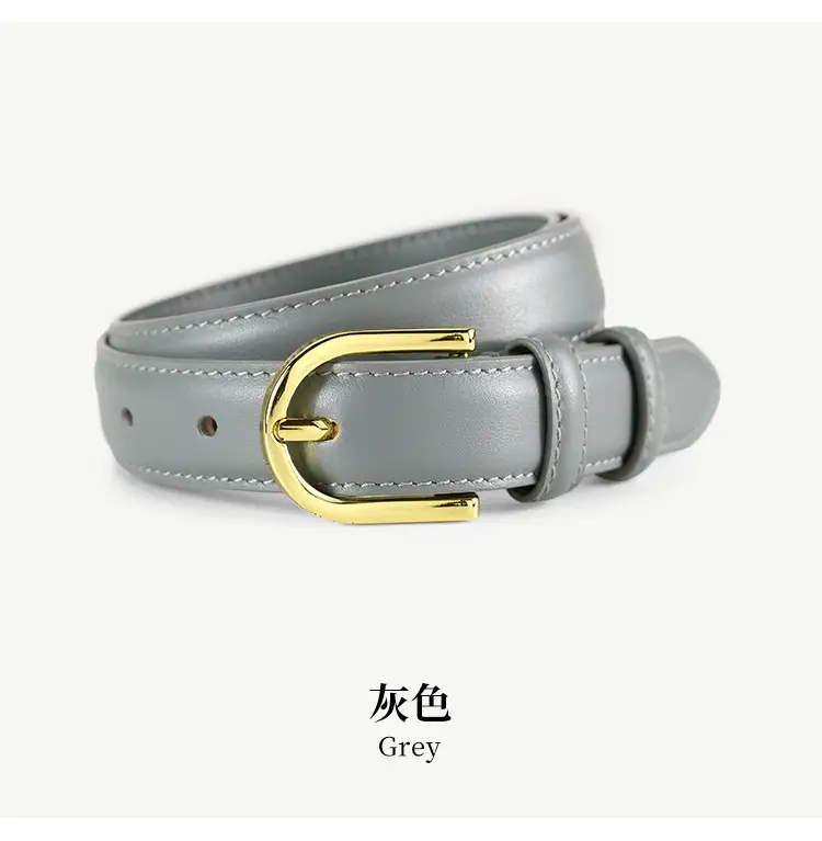 Women's Black Genuine Leather Belt with Gold Pin Buckle — feature 20
