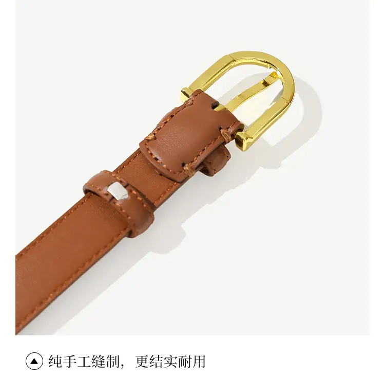Women's Black Genuine Leather Belt with Gold Pin Buckle — feature 25