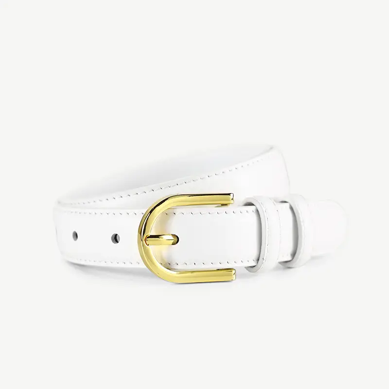 Women's Black Genuine Leather Belt with Gold Pin Buckle
