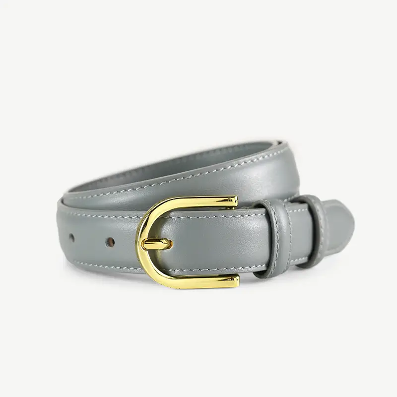 Women's Black Genuine Leather Belt with Gold Pin Buckle