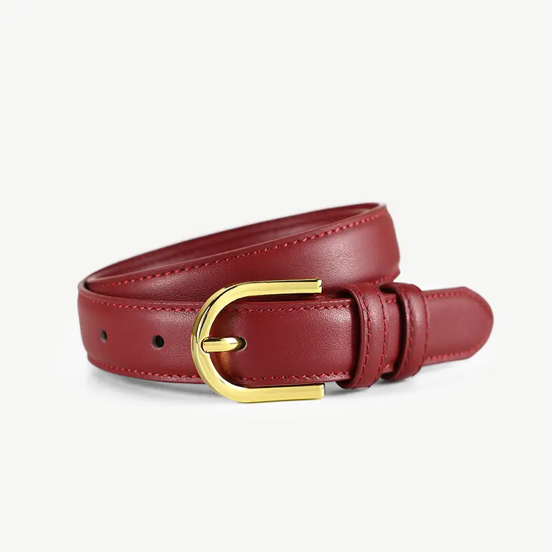 Women's Black Genuine Leather Belt with Gold Pin Buckle